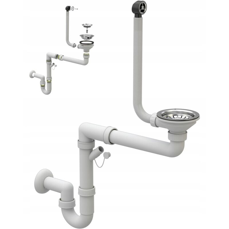 Siphon anti-reflux manuel pour évier de cuisine à un bac chrome