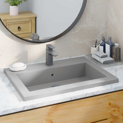 Granitbecken 600×450×120 mm Grau vidaXL