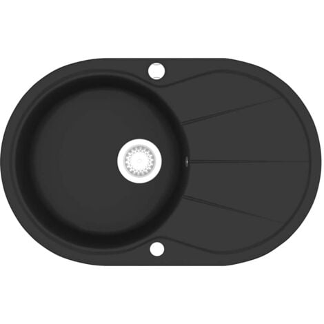 Granite Kitchen Sink Single Basin Oval Black vidaXL