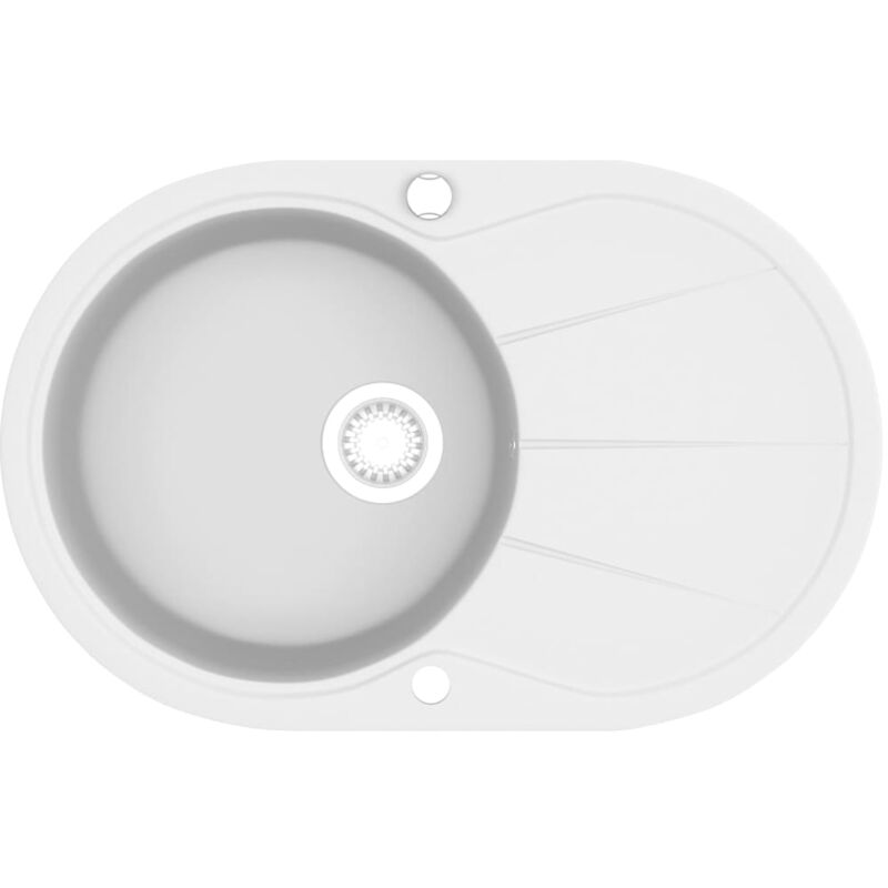 vidaXL Granite Kitchen Sink Single Basin Oval White - White