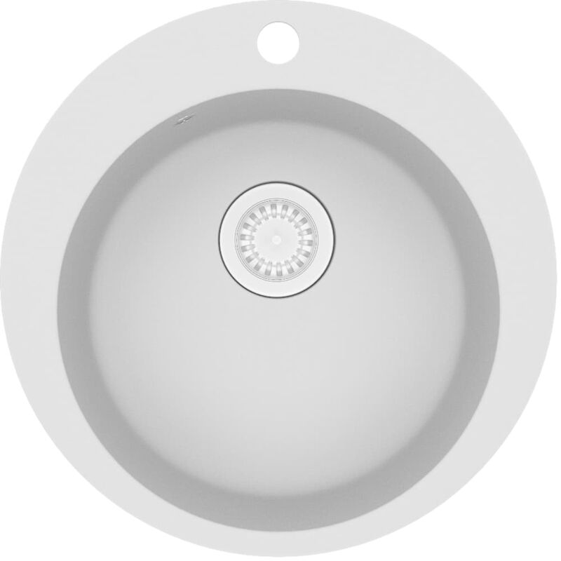vidaXL Granite Kitchen Sink Single Basin Round White - White