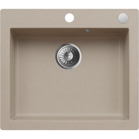 Granitspüle Spülbecken Küchenspüle Beige 57x50 cm Mojito 60 Einbauspüle Halbmatte Oberfläche Platzsparend und Elegant inkl Siphon