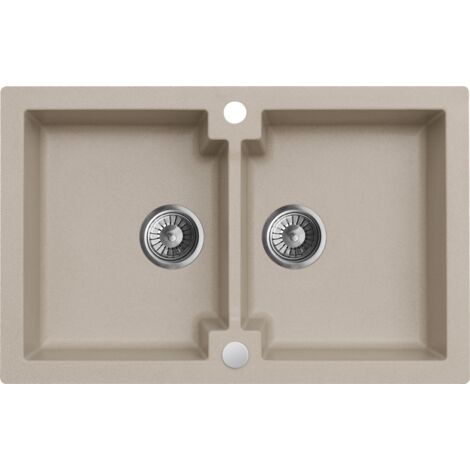 Granitspüle Spülbecken Küchenspüle Beige 79x50 cm Mojito 160 2 Kammern Einbauspüle Kratzfest und Platzsparend inkl Siphon