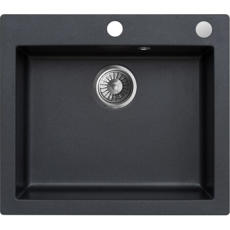 Granitspüle Spülbecken Küchenspüle Black Metallic 57x50 cm Mojito 60 Einbauspüle Kratzfest Elegant Platzsparend inkl Siphon