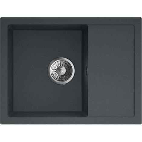 Granitspüle Spülbecken Küchenspüle Black Metallic 58 x 44cm Berto 58 Einbauspüle Kratzfest Elegant Platzsparend mit Siphon