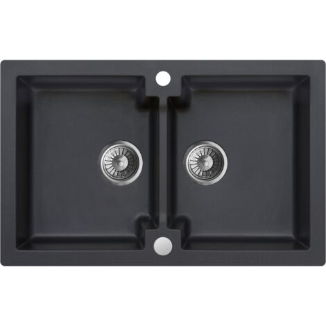 Granitspüle Spülbecken Küchenspüle Black Metallic 79x50 cm Mojito 160 Einbauspüle Langlebig Kratzfest Modern Platzsparender Siphon