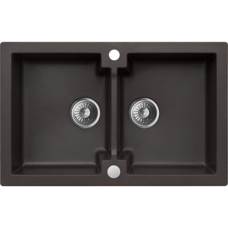 Granitspüle Spülbecken Küchenspüle Espresso Brown 79x50 cm Mojito 160 Einbauspüle Hochwertig Kratzfest Platzsparender Siphon