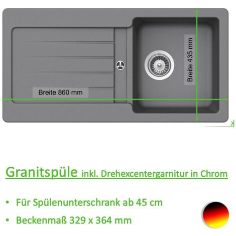 Granitspüle Victory S-VEL 860.60 - light gray mit Excentergarnitur Küchenspüle Einbauspüle ab 45er Schrank