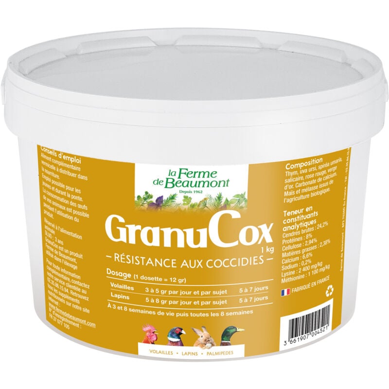 GranuCox Ferme De Beaumont 1 kg • Anticoccidien naturel en granulés pour canards et poules • Soin naturel contre la coccidiose
