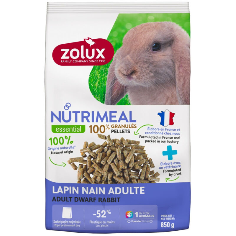 Zolux - Granulés pour lapin nain adulte (6 mois et plus) sachet de 850 g