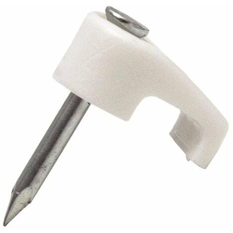Grapa con clavo Cable Plano Medida mm:3,9 x 2,2 Modelo:Plano Color: Blanco Caja de 100 unidades