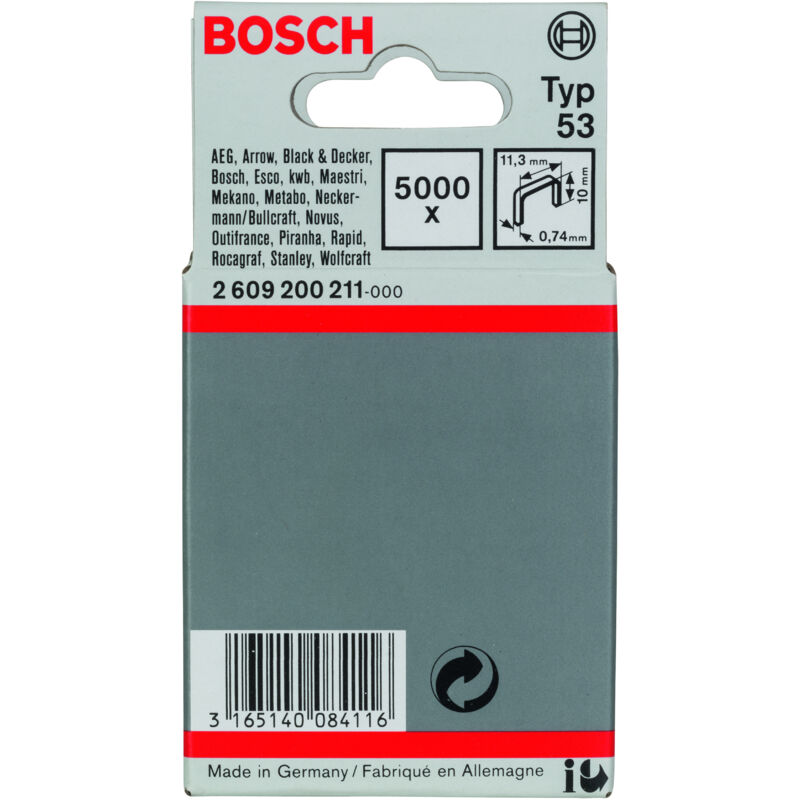 

2609200211 Grapa tipo 53:11,4x0,74x10mm: 5.000uds - Bosch