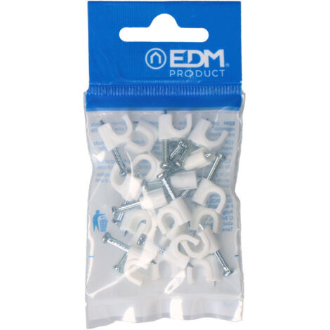 Grapa EDM Blanca para Cable Manguera Tubular 2x1mm N°6 (Blíster 20 unidades)