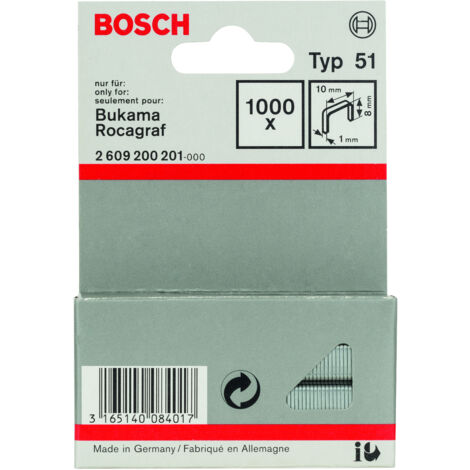 Grapa tipo 51: 100x 10x 8mm: 1.000uds  BOSCH 2609200201