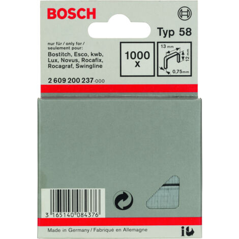 Grapa tipo 58: 13x075x12mm: 1.000uds  BOSCH 2609200237