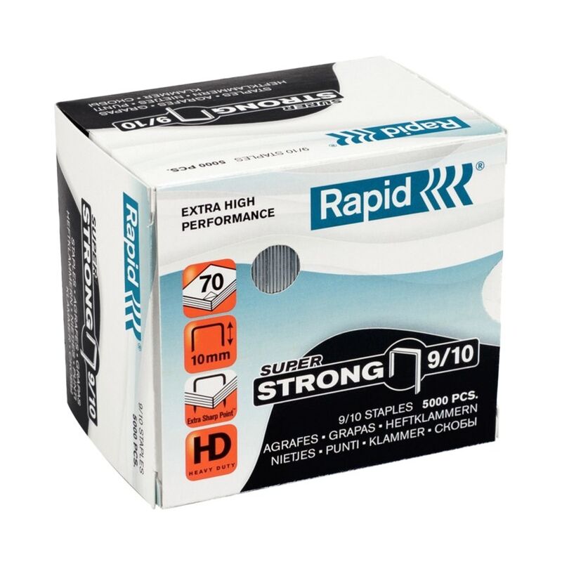 

GRAPAS SUPERSTRONG 9/10, 10 MM DE LARGO, 5000 PIEZAS, 70 HOJAS, FUERTE ALAMBRE, 24871200 - Rapid