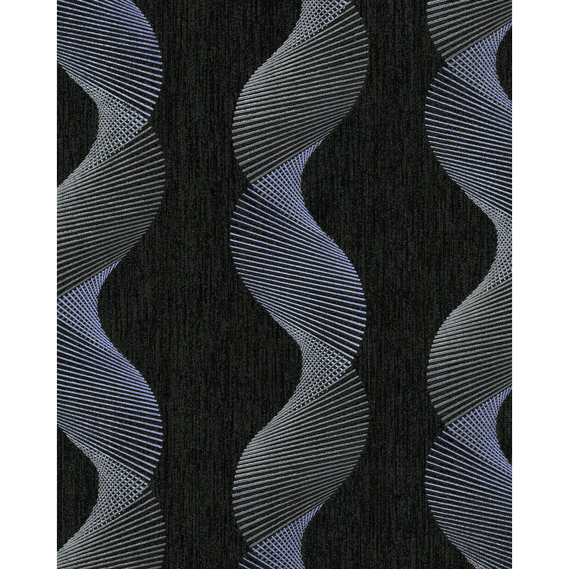 Edem - Graphic wallpaper wall 85035BR36 vinyl wallpaper slightly textured with wavy lines and metallic highlights anthracite black grey violet blue