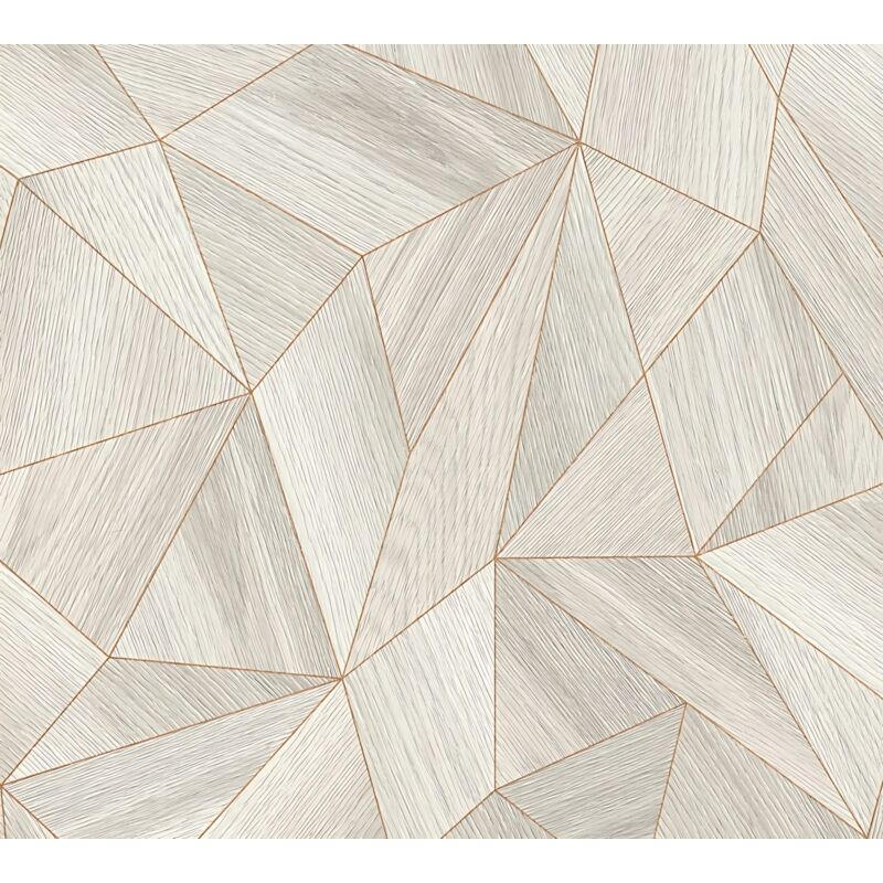 Profhome - Graphic Wallpaper Wall 361332 Non-woven Wallpaper Smooth With Geometric Shapes Matt Grey Gold 5.33 M2 (57 Ft2)
