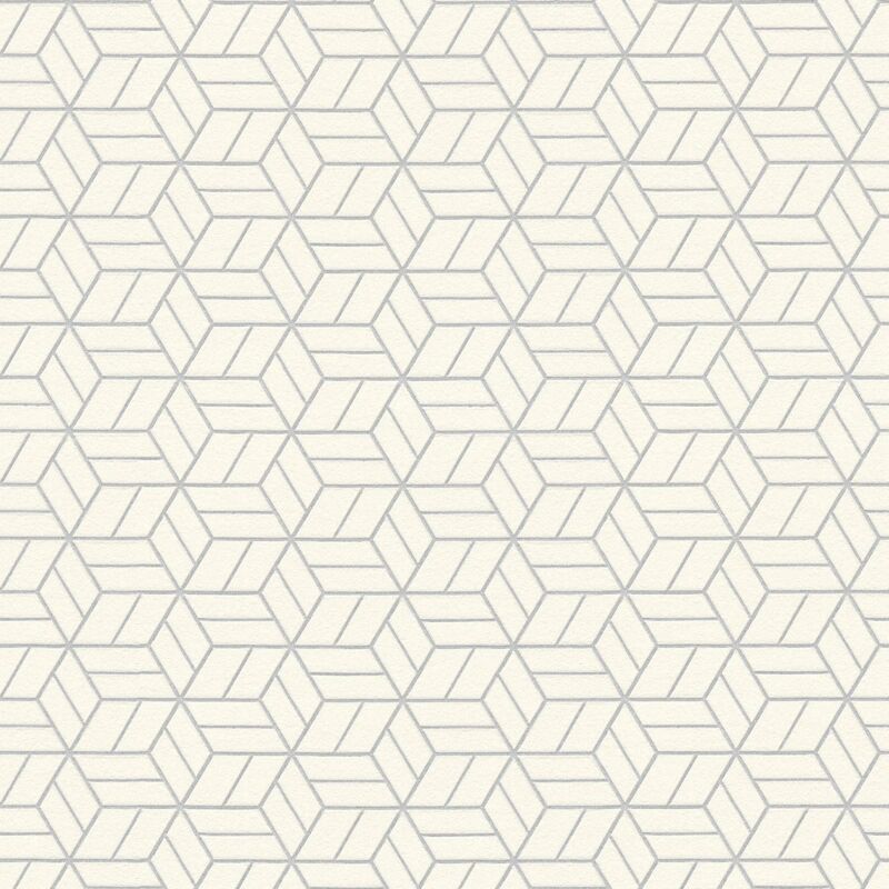 Profhome - Graphic Wallpaper Wall 369203 Non-woven Wallpaper Slightly Textured With Graphical Pattern Glittering Silver Grey White 5.33 M2 (57 Ft2)