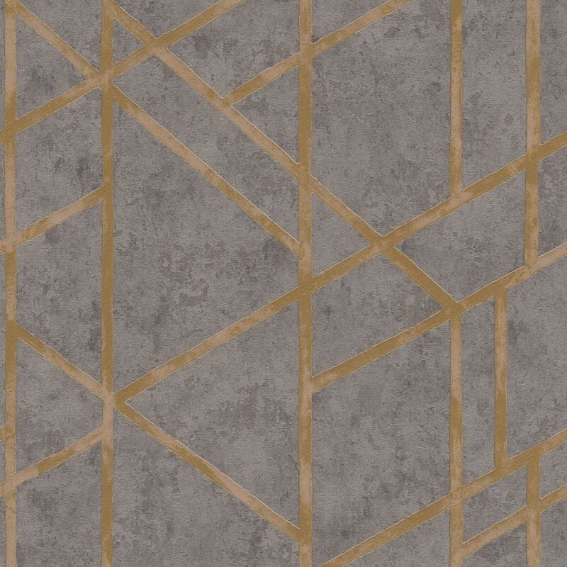 Profhome - Graphic wallpaper wall 369281 non-woven wallpaper slightly textured with graphical pattern shiny grey gold 5.33 m2 (57 ft2)