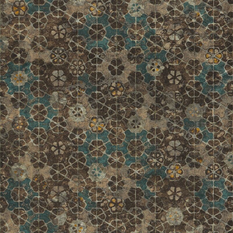 Profhome - Graphic Wallpaper Wall 373911 Non-woven Wallpaper Slightly Textured With Graphical Pattern Shiny Brown Green 5.33 M2 (57 Ft2)