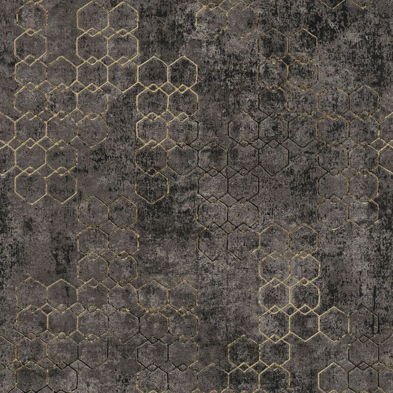 Profhome - Graphic wallpaper wall 374246 non-woven wallpaper slightly textured design shiny black gold 5.33 m2 (57 ft2)