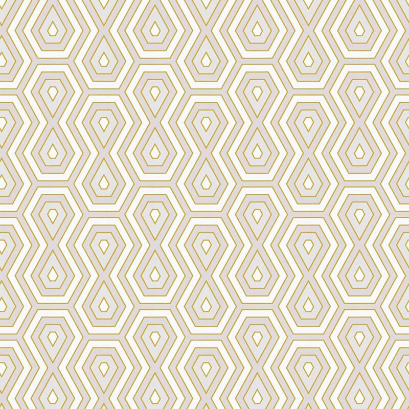 Profhome - Graphic Wallpaper Wall 377071 Non-woven Wallpaper Smooth With Geometric Shapes Matt Gold White Grey 5.33 M2 (57 Ft2)