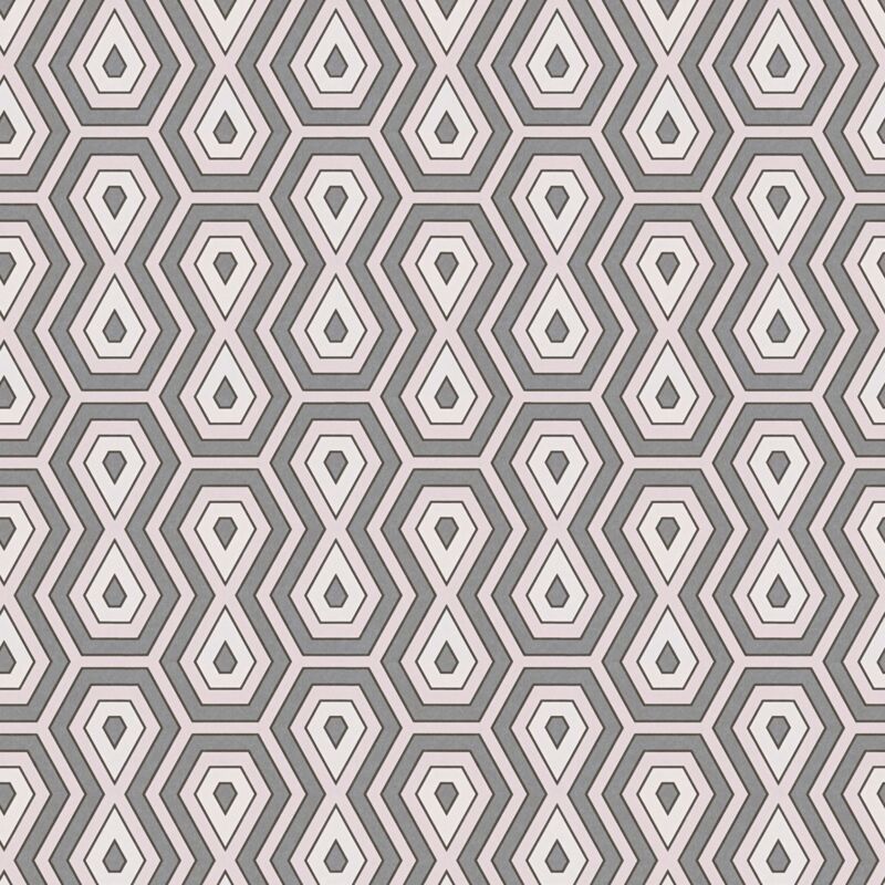 Profhome - Graphic Wallpaper Wall 377077 Non-woven Wallpaper Smooth With Geometric Shapes Matt Pink Grey White 5.33 M2 (57 Ft2)