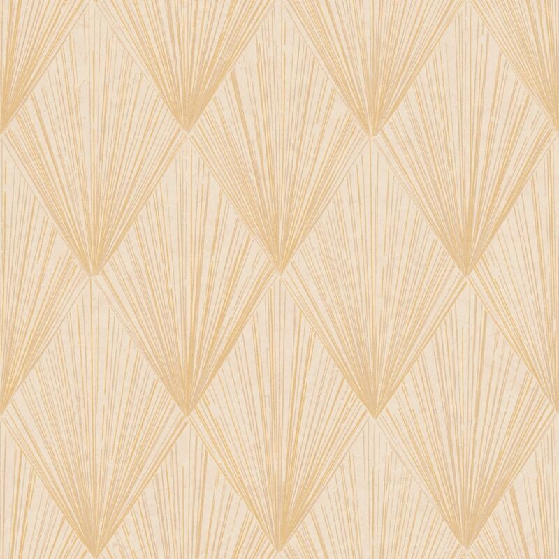 Profhome - Graphic Wallpaper Wall 378643 Non-woven Wallpaper Slightly Textured With Graphical Pattern Shiny Gold Yellow Cream 5.33 M2 (57 Ft2)
