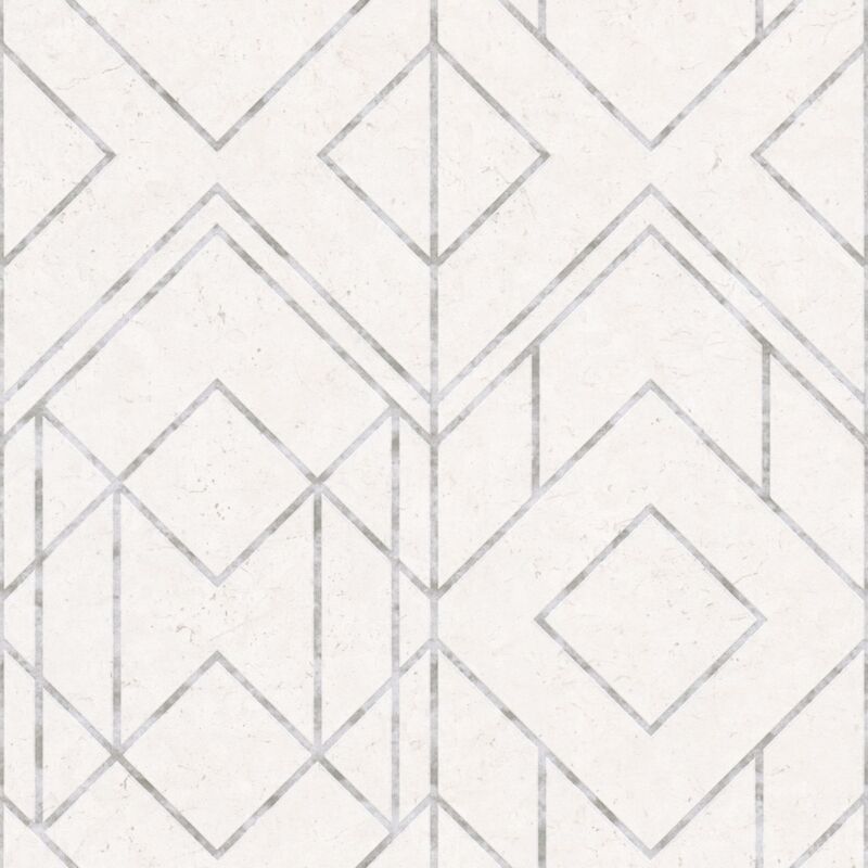 Profhome - Graphic Wallpaper Wall 378691 Non-woven Wallpaper Slightly Textured With Graphical Pattern Matt White Grey 5.33 M2 (57 Ft2)