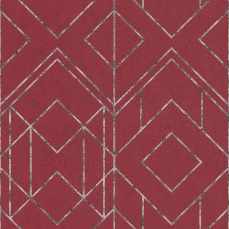 Profhome - Graphic wallpaper wall 378692 non-woven wallpaper slightly textured with graphical pattern matt red grey white 5.33 m2 (57 ft2)