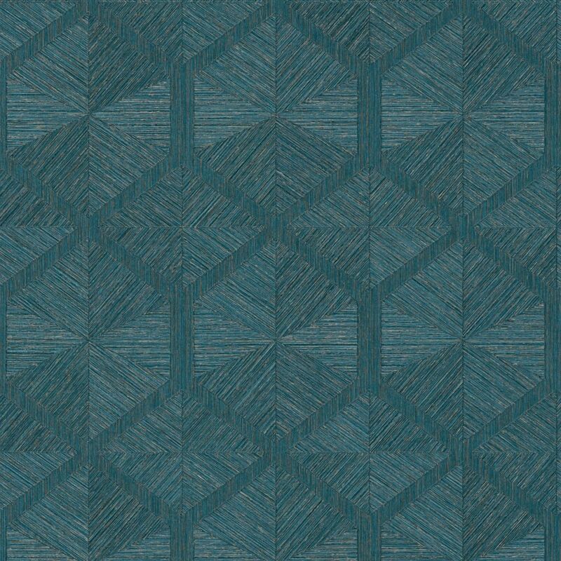 Graphic wallpaper wall Profhome 386901 hot embossed non-woven wallpaper textured with geometric shapes shiny turquoise teal gold blue 5.33 m2 (57 ft2)