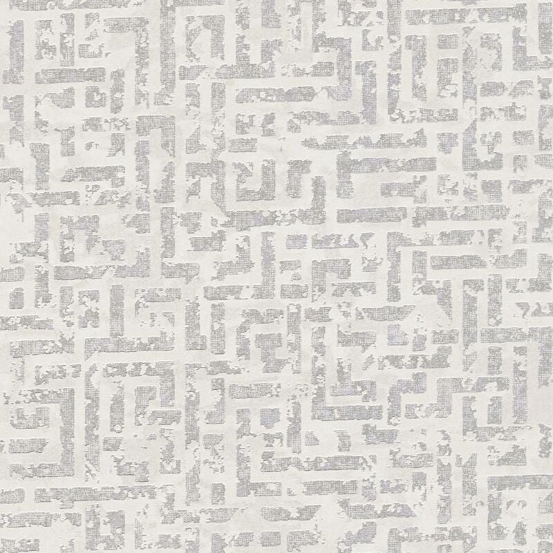 Graphic wallpaper wall Profhome 386951 non-woven wallpaper textured with geometric shapes glittering white silver cream 5.33 m2 (57 ft2)