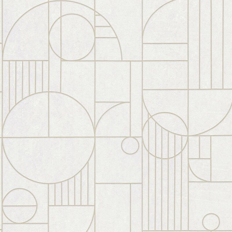 Graphic wallpaper wall Profhome 386992 non-woven wallpaper slightly textured with geometric shapes shiny white gold light grey 5.33 m2 (57 ft2)