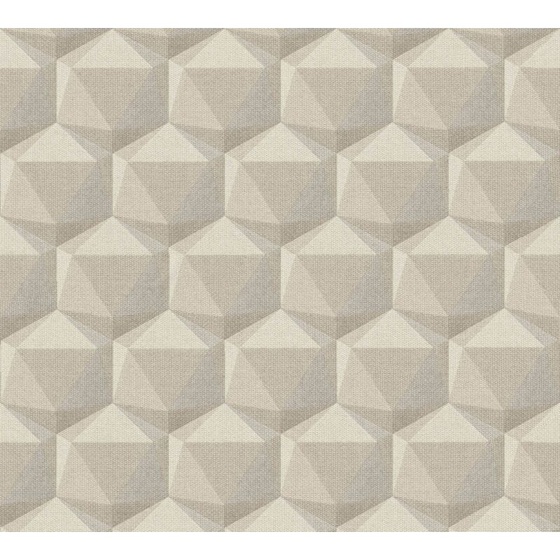 Profhome - Graphic wallpaper wall 387485 hot embossed non-woven wallpaper slightly textured with geometric shapes matt cream ivory beige grey 5.33 m2