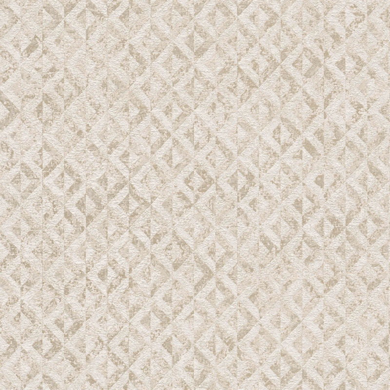 Profhome - Graphic Wallpaper Wall 395052 Non-woven Wallpaper Textured With Geometric Shapes And Metallic Highlights White Gold 5.33 M2