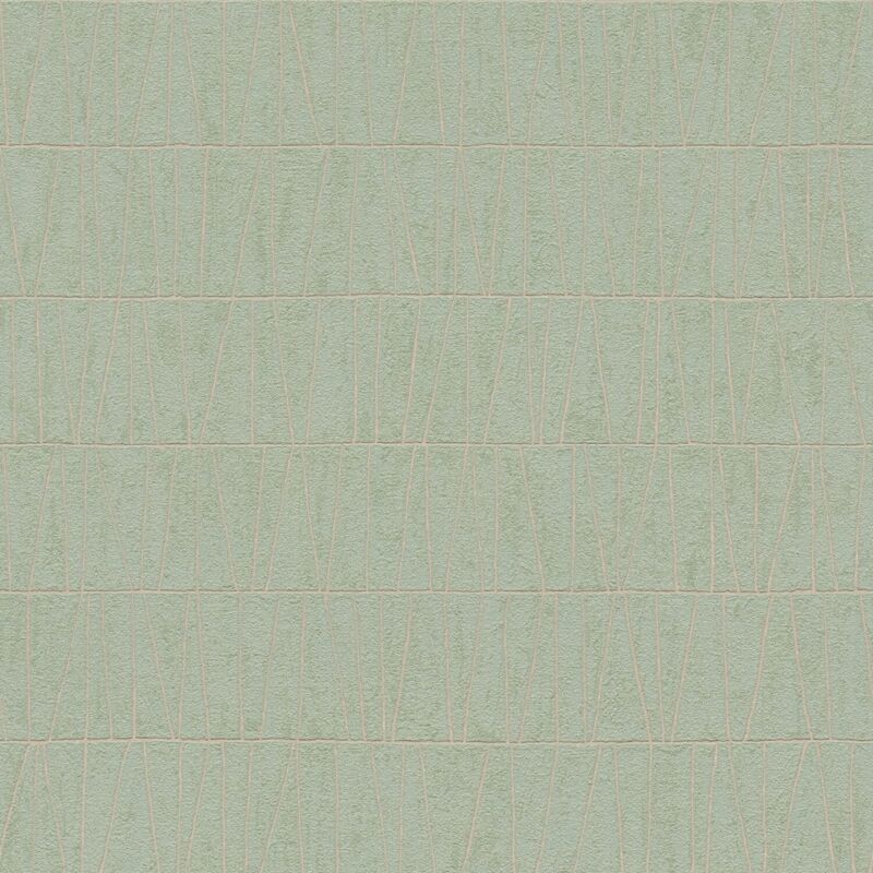Profhome - Graphic Wallpaper Wall 395061 Non-woven Wallpaper Textured With Geometric Shapes And Metallic Highlights Green Gold Mint 5.33 M2