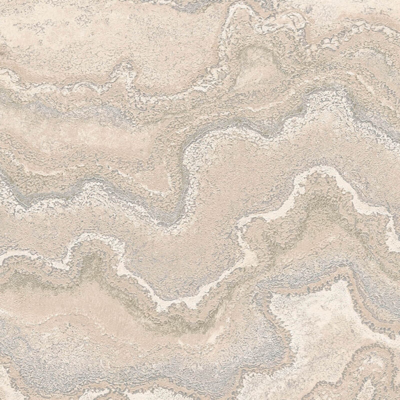 Profhome - Graphic Wallpaper Wall 396596 Hot Embossed Non-woven Wallpaper Textured In Marble Look And Metallic Effect Beige Cream Silver 5.33 M2