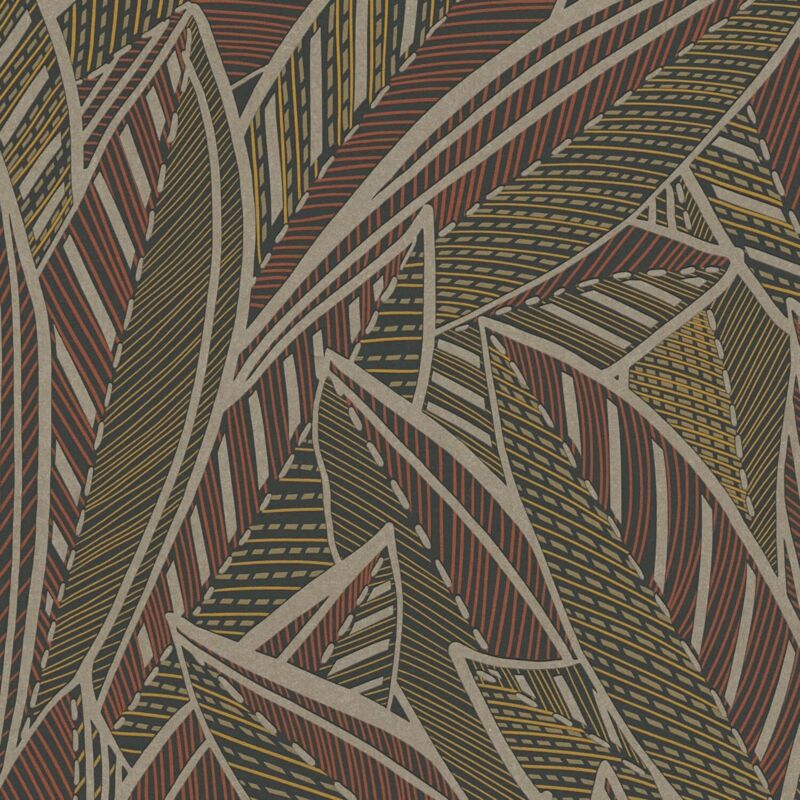 Profhome - Graphic Wallpaper Wall 399331 Non-woven Wallpaper Slightly Textured With Floral Ornaments Shimmering Brown Yellow Red Black 5.33 M2