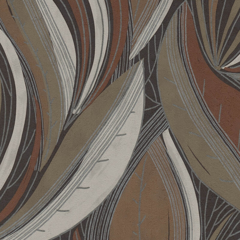 Graphic Wallpaper Wall Profhome 786553 Hot Embossed Non-woven Wallpaper Textured With Floral Ornaments And Metallic Highlights Brown Platinum Black
