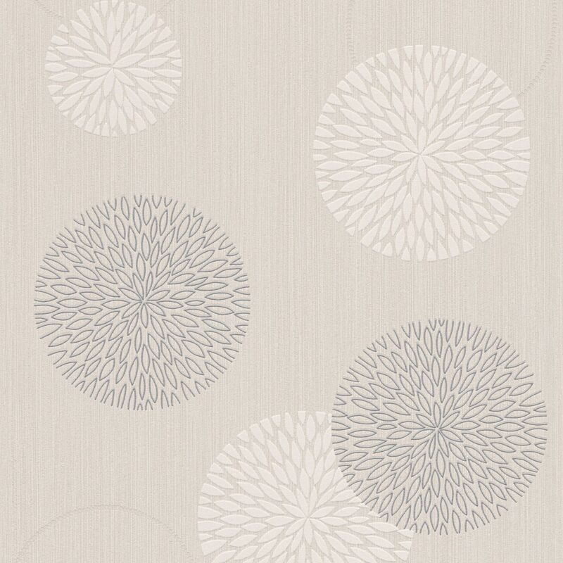 Profhome - Graphic Wallpaper Wall 937912 Non-woven Wallpaper Textured With Graphical Pattern Matt Beige Silver Cream 5.33 M2 (57 Ft2)