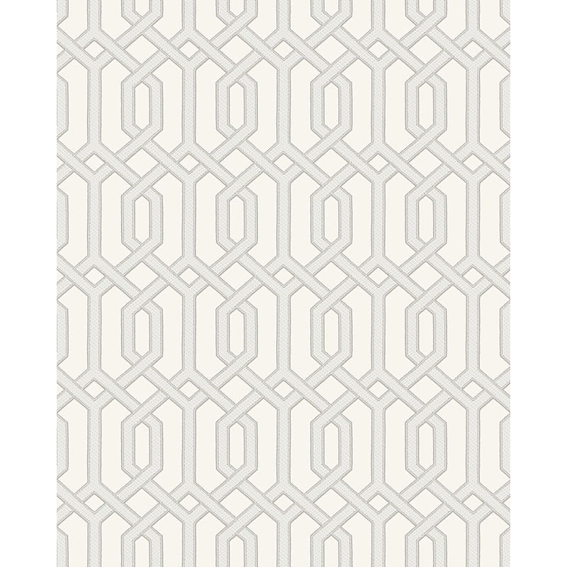 Graphic wallpaper wall Profhome BA220011-DI hot embossed non-woven wallpaper embossed with graphical pattern and metallic highlights white cream