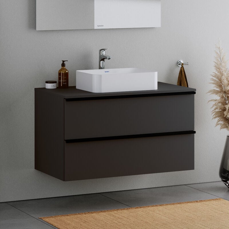 Duravit - Meuble mural suspendu mdf de salle de bain design sous-vasque avec 2 tiroirs pour salle de bain - 100x57,3x55cm - Noir mat - durapoint