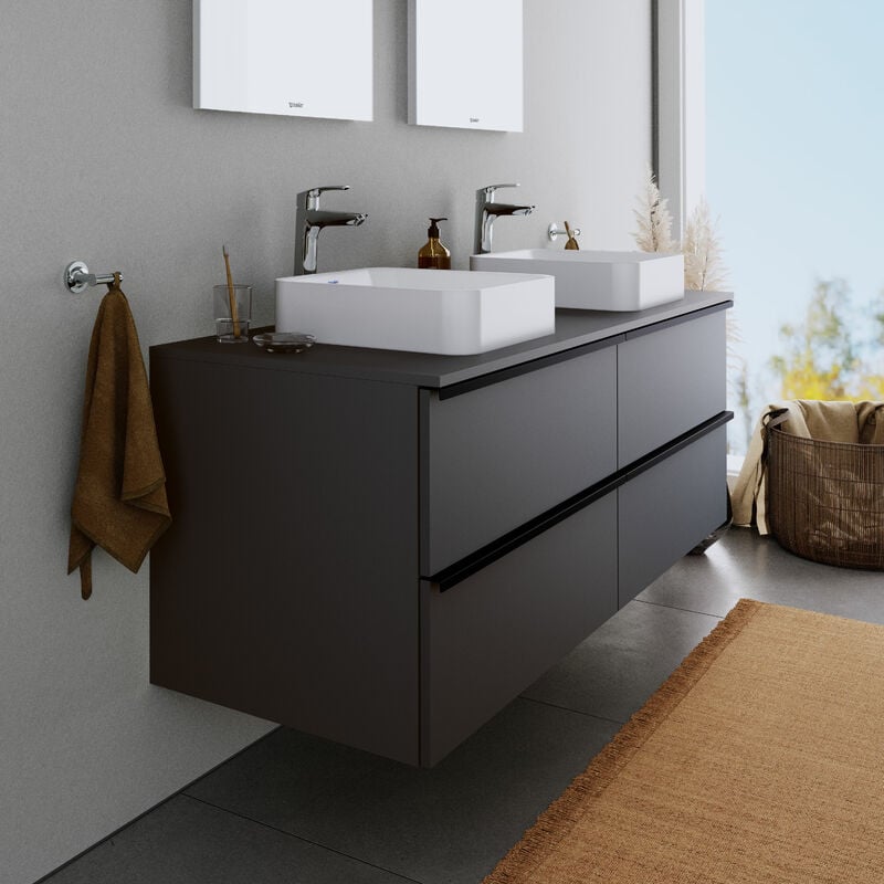 Duravit - Meuble mural suspendu mdf de salle de bain design sous-vasque avec 4 tiroirs pour salle de bain - 120x57,3x55cm - Noir mat - durapoint