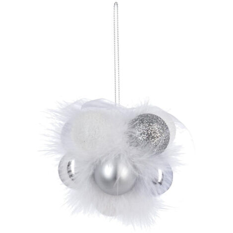Grappe de 11 Boules de Noël à suspendre déco argent et blanc - Feeric Christmas