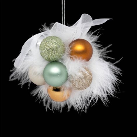 Grappe de 11 Boules de Noël à suspendre déco vert et champagne - Feeric Christmas