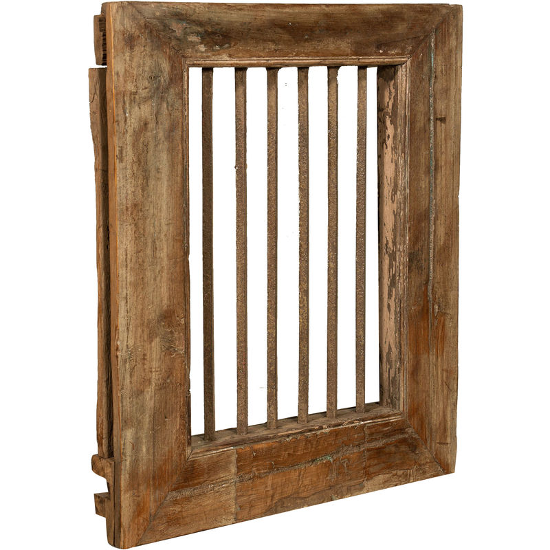 Grated Iron Grill Window With Finely Restored Frame In Solid Teak Wood