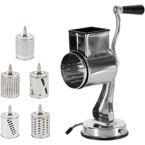 Grater Machine Drum Grater Rotary Grater with 5 Cutting Drums Blades Kitchen Vegetable Cutter Nut Mill Stainless Steel