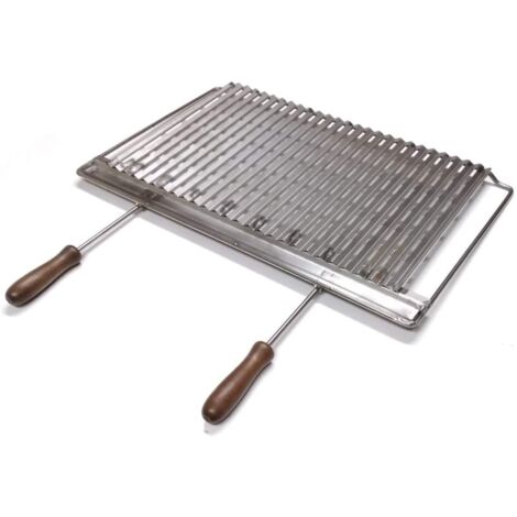 Graticola in acciaio inox per barbecue camino stufa con manici legno smontabili scegli la misura : 84x40 cm