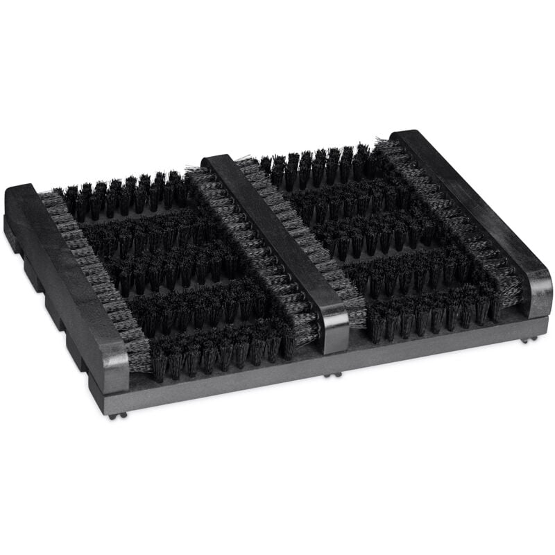 Grille gratte-pieds en bois, antidérapant, brosses en plastique, pour intérieur et extérieur, noir - Relaxdays